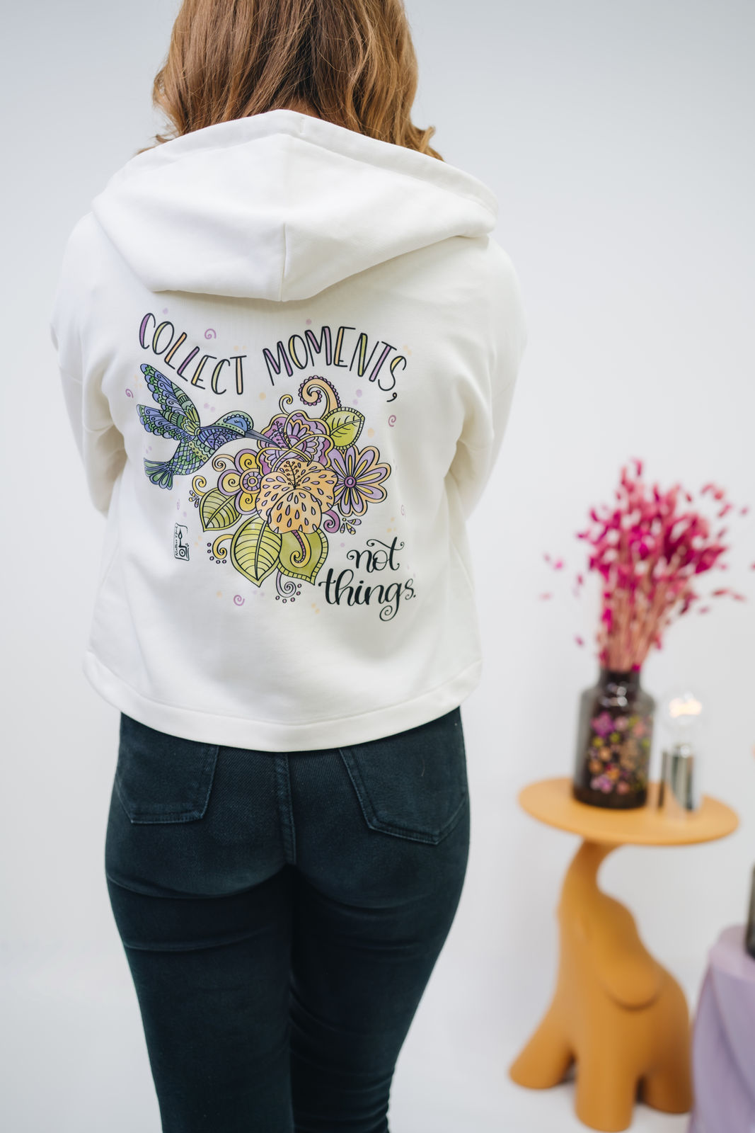 Damen Zipper-Hoodie ivory „Kolibri"