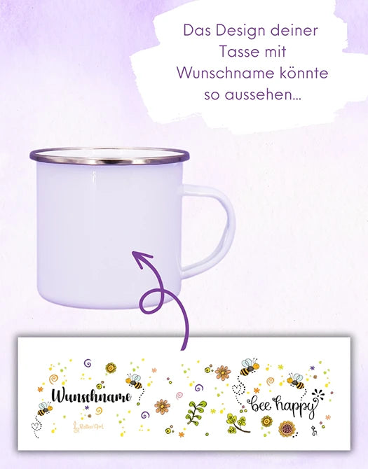 Emaille-Tasse "Bee happy"