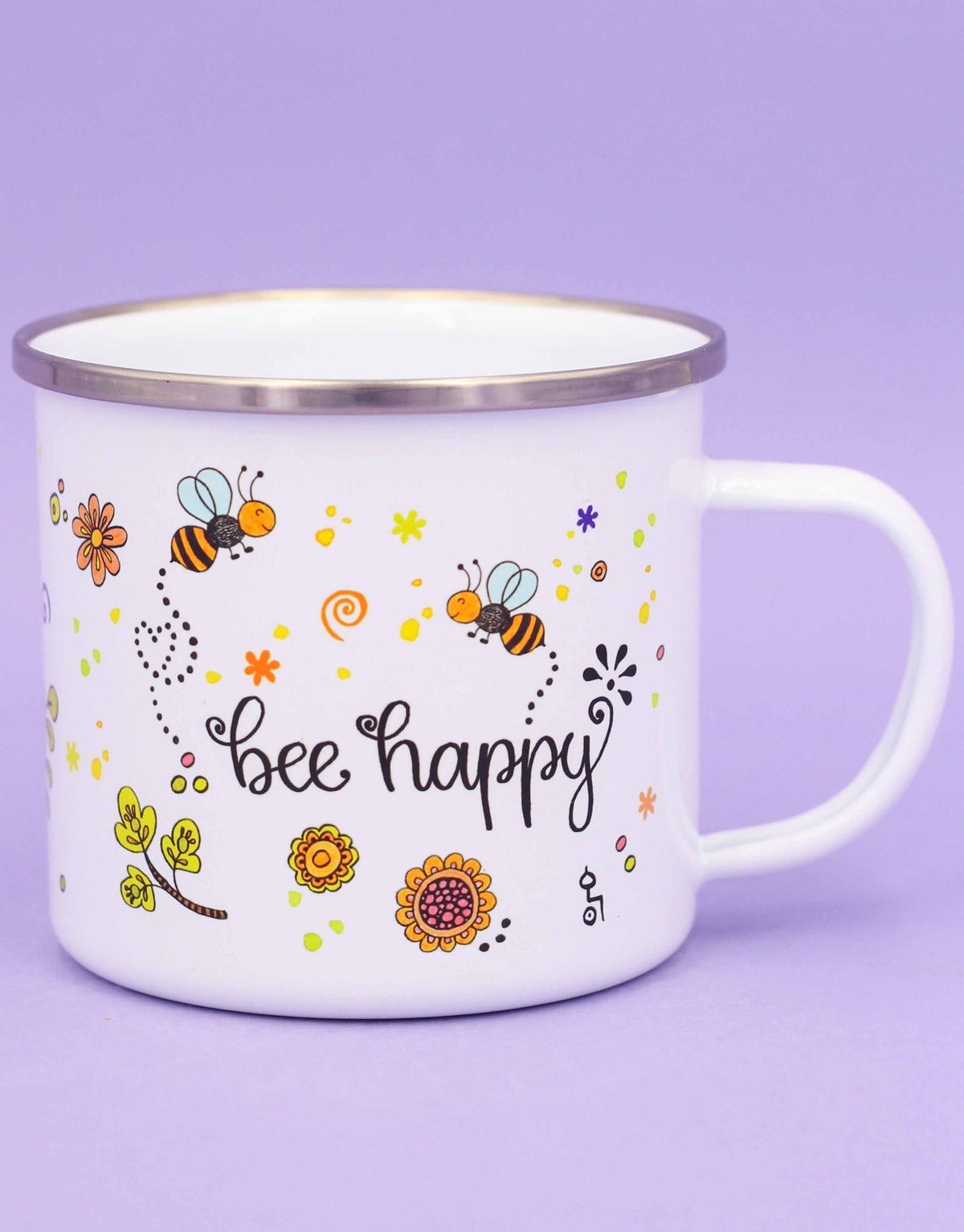 Emaille-Tasse "Bee happy"