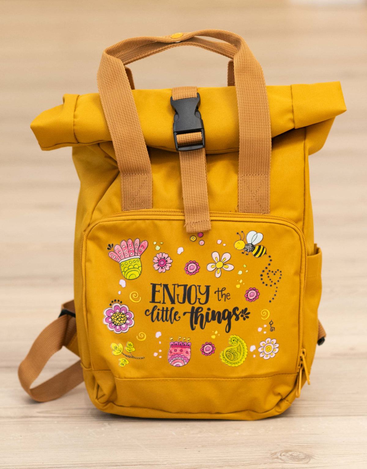 Rucksack klein Mustard „Enjoy the little things”