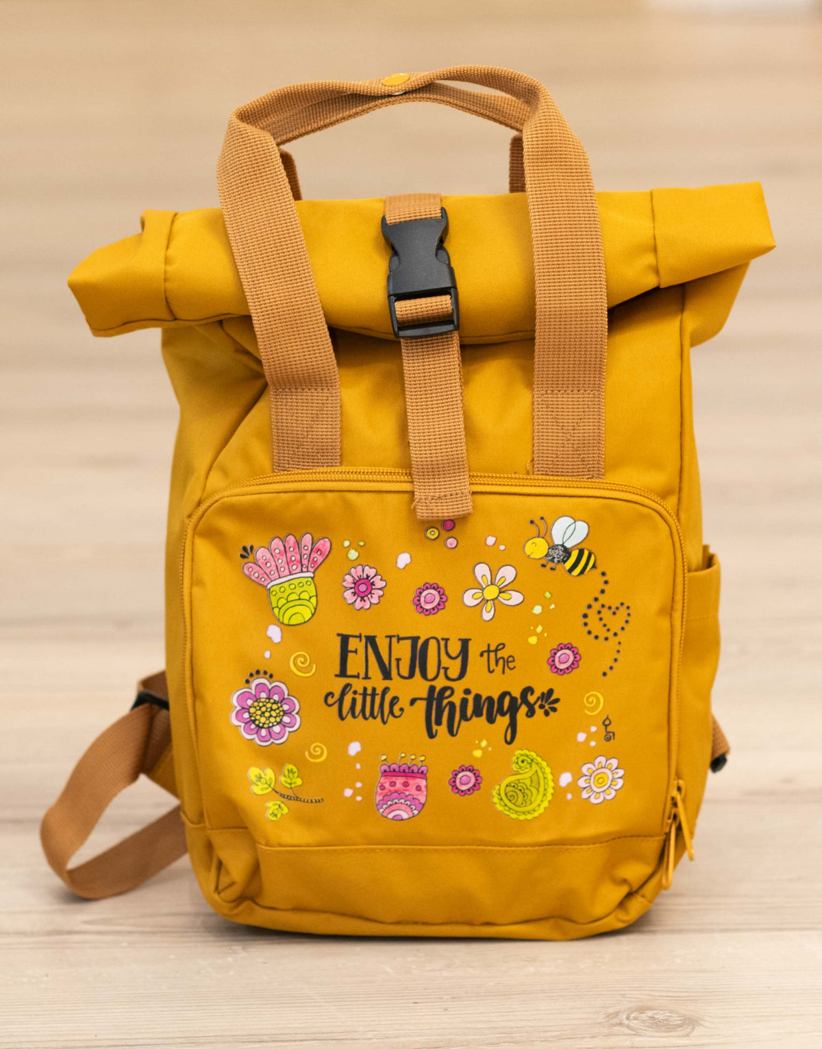 Rucksack klein Mustard „Enjoy the little things”