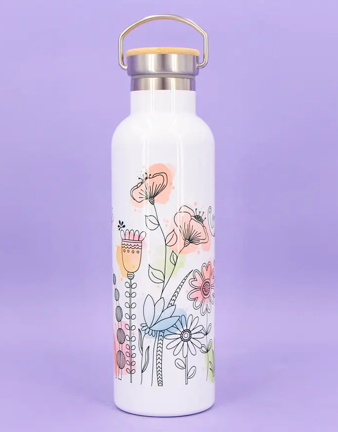Thermosflasche Bambusdeckel "Blumenwiese"