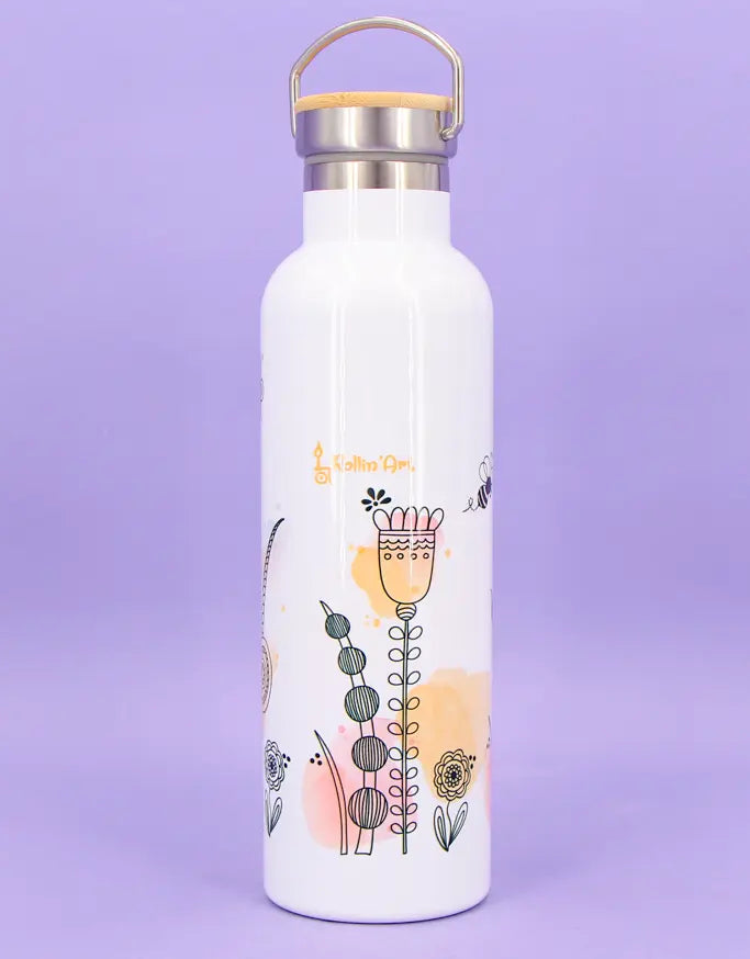 Thermosflasche Bambusdeckel "Blumenwiese"
