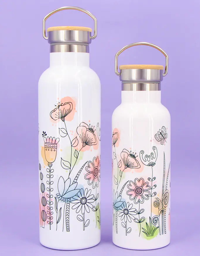 Thermosflasche Bambusdeckel "Blumenwiese"