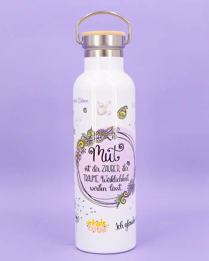 Thermosflasche Bambusdeckel "Mut"