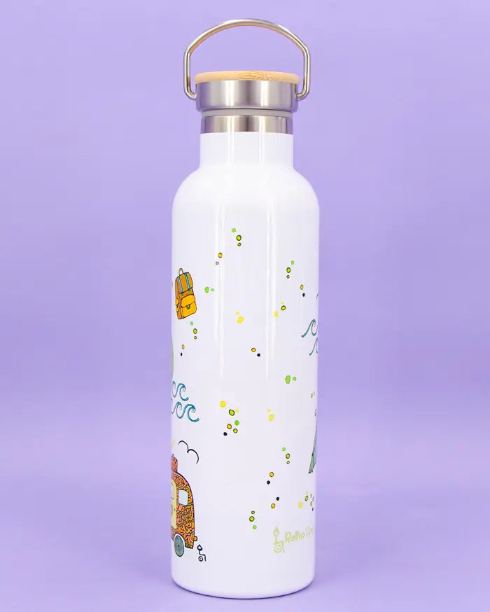Thermosflasche Bambusdeckel "Reiselust"