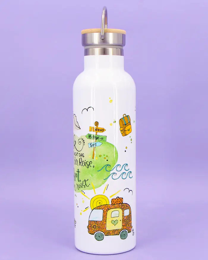 Thermosflasche Bambusdeckel "Reiselust"