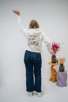 Damen Zipper-Hoodie ivory „Blumenwiese"