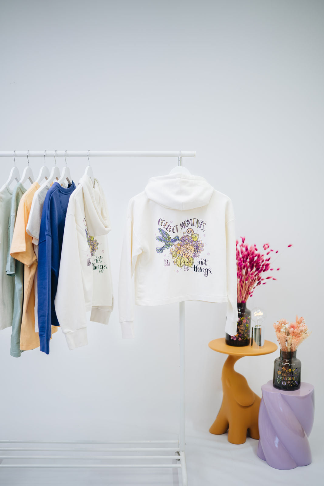 Damen Zipper-Hoodie ivory „Kolibri"