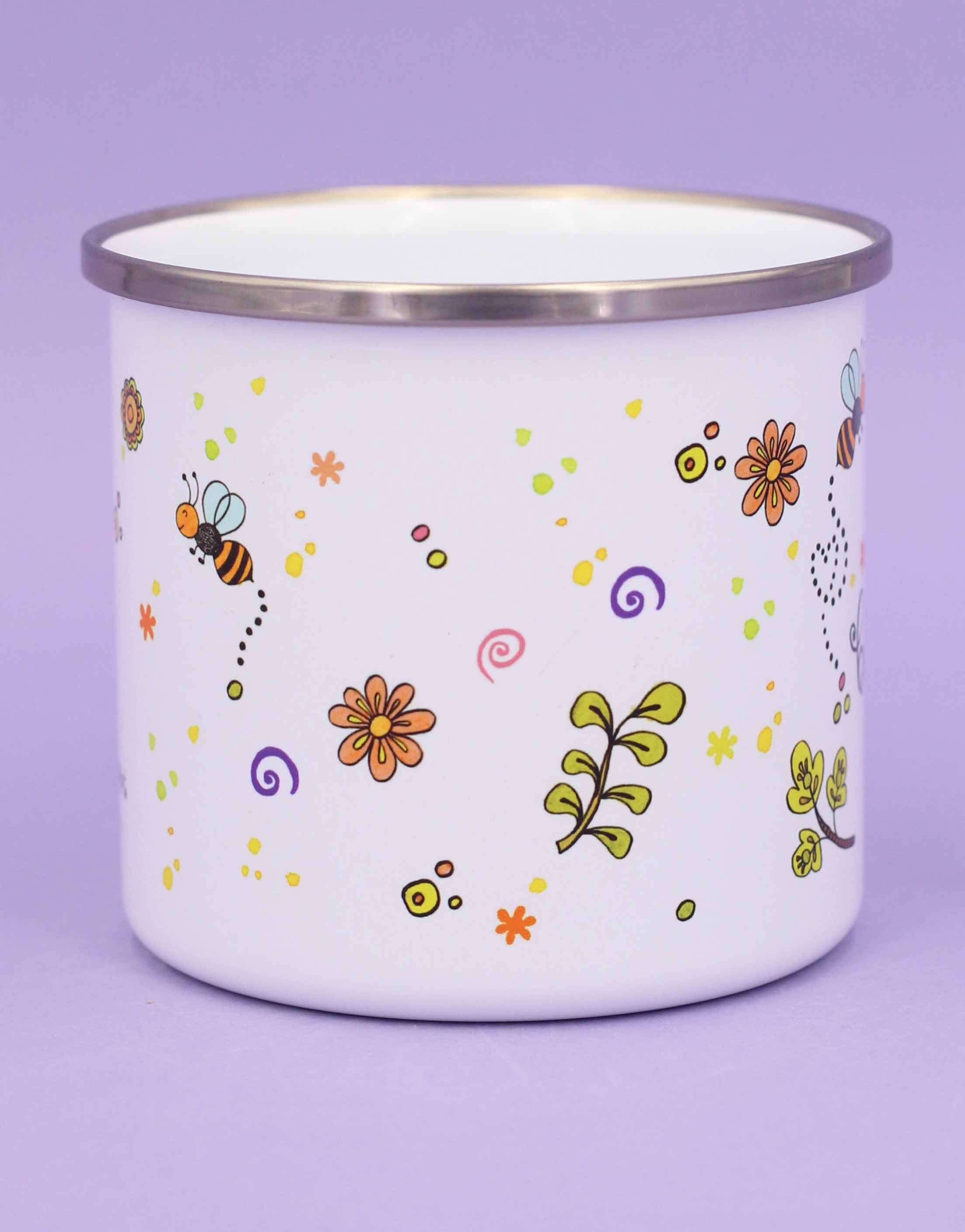 Emaille-Tasse "Bee happy"