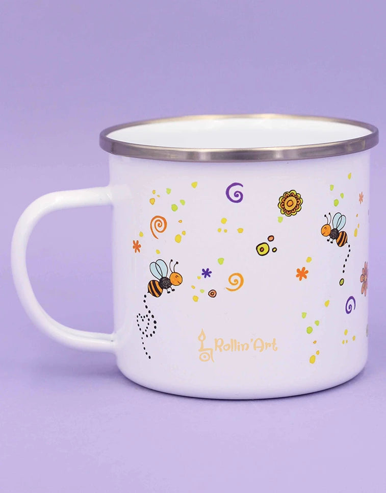 Emaille-Tasse "Bee happy"