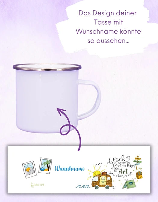 Emaille-Tasse "Reiselust"