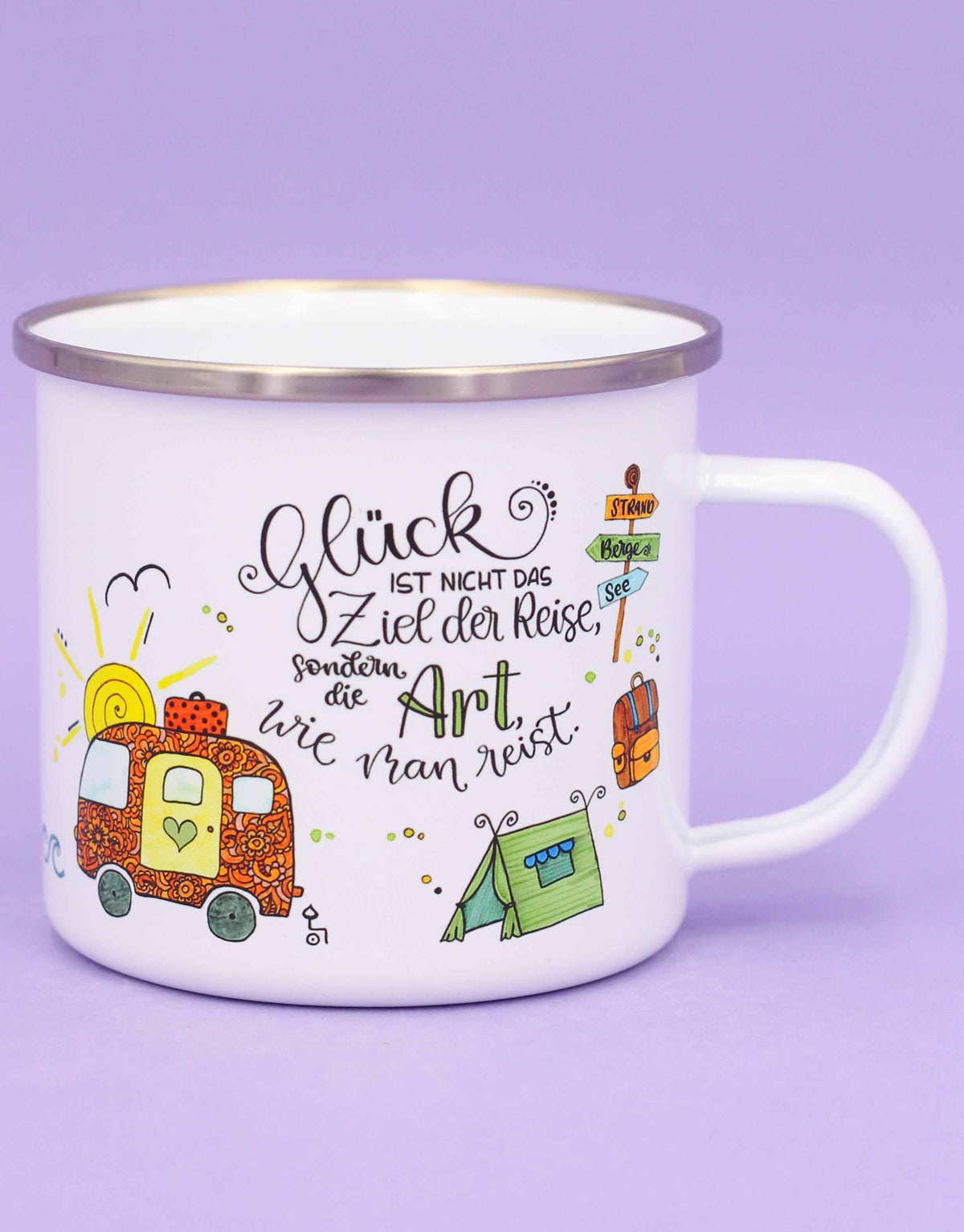 Emaille-Tasse "Reiselust"