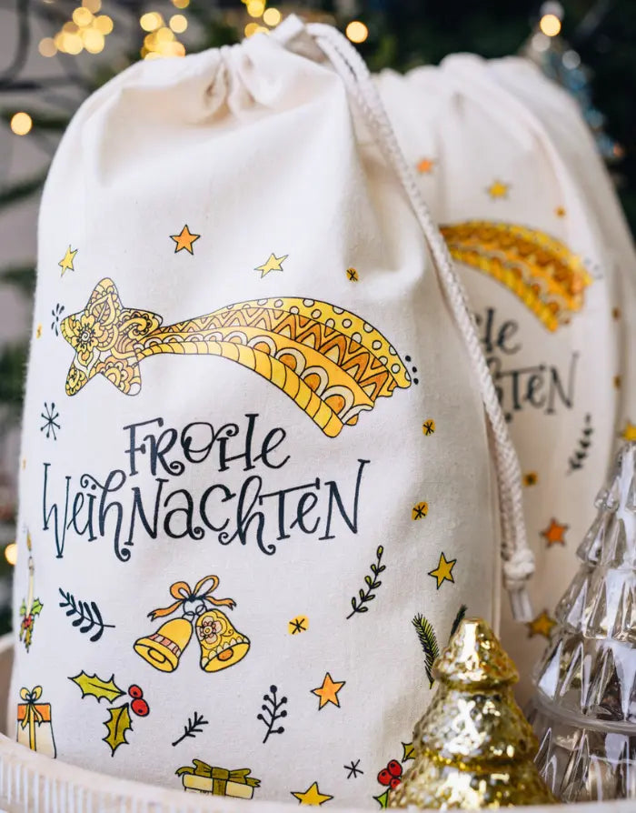 Geschenkbeutel mit Zugband "Frohe Weihnachten"