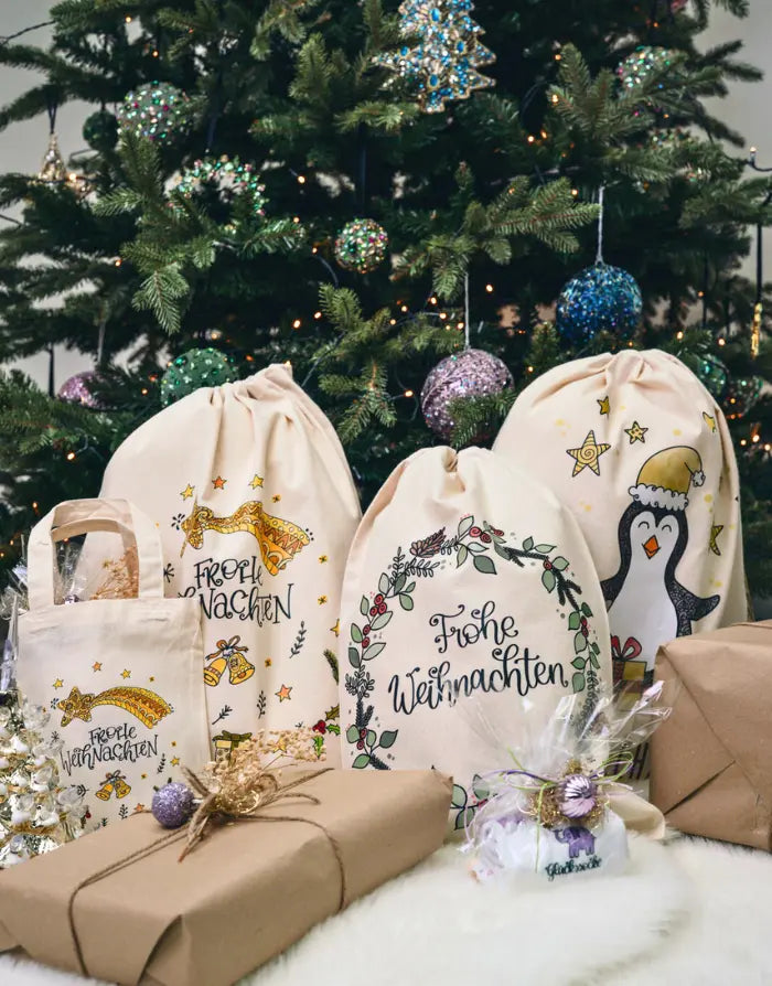 Geschenkbeutel mit Zugband "Frohe Weihnachten"
