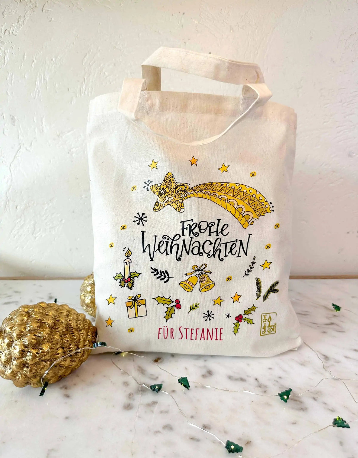 Geschenktäschchen "Frohe Weihnachten" mit Wunschname