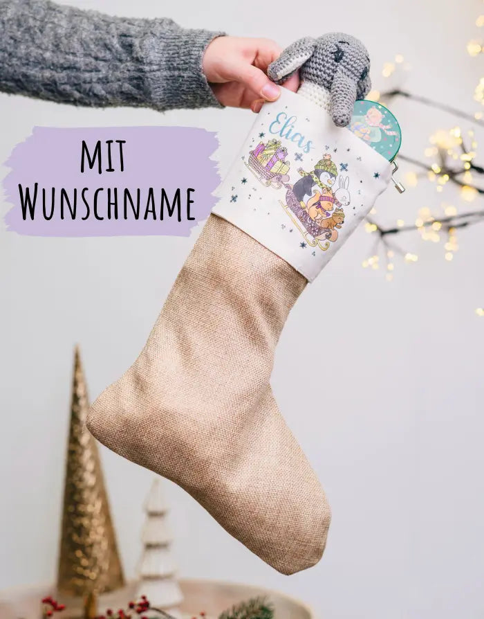 Nikolausstiefel "Schlittenfahrt" mit Wunschname