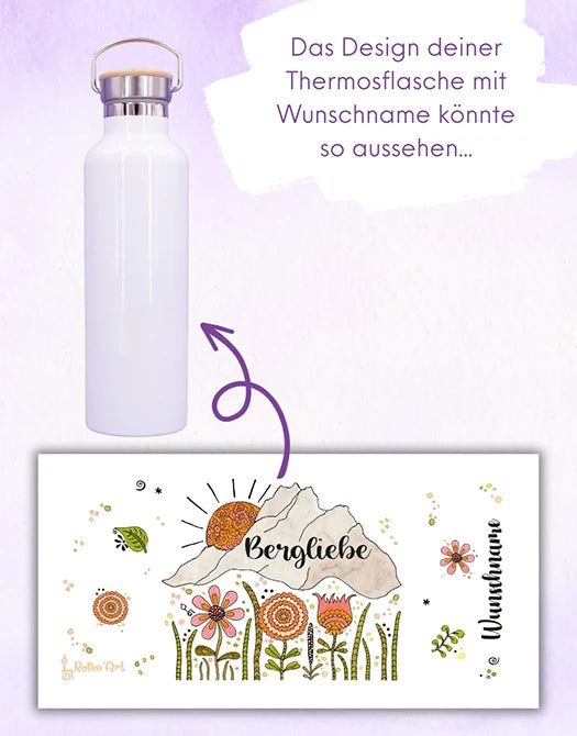 Thermosflasche Bambusdeckel "Bergliebe"
