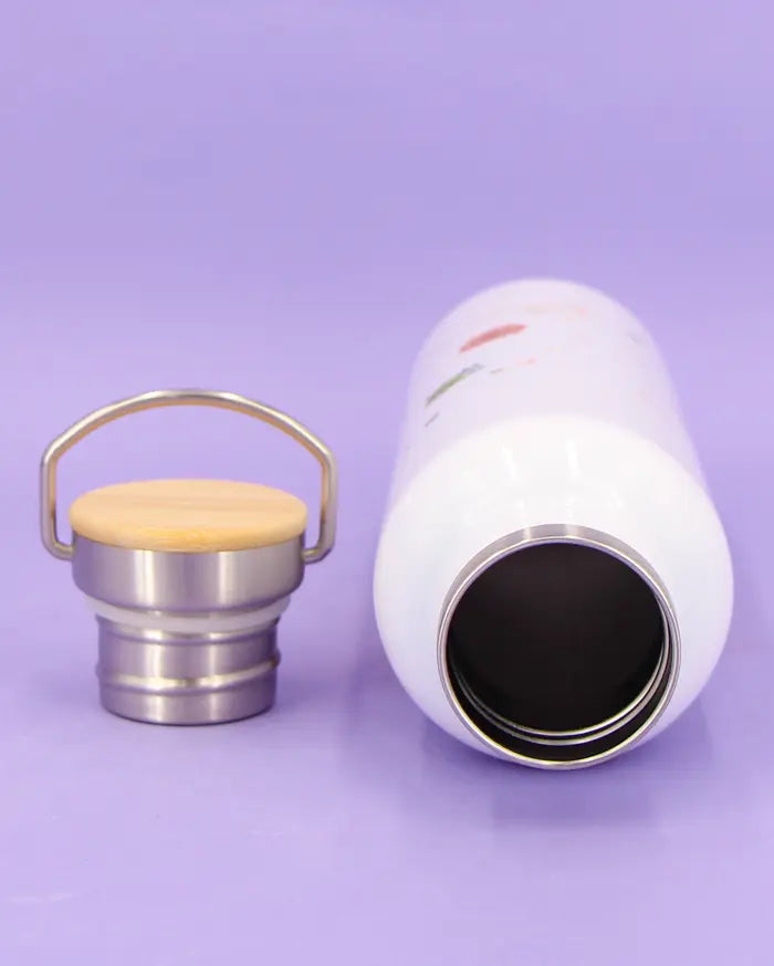 Thermosflasche Bambusdeckel "Blumenwiese"