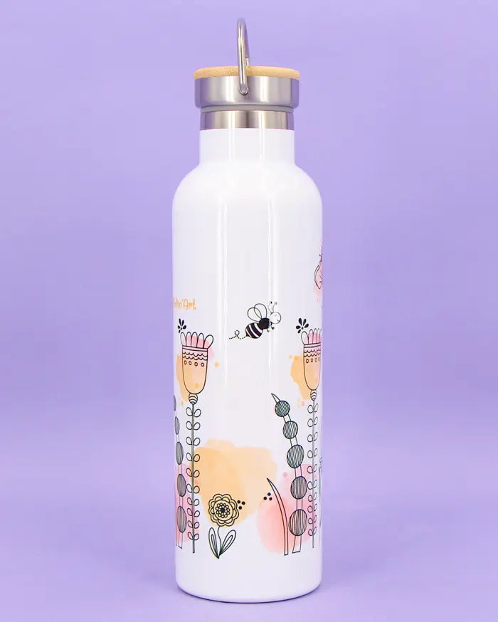 Thermosflasche Bambusdeckel "Blumenwiese"