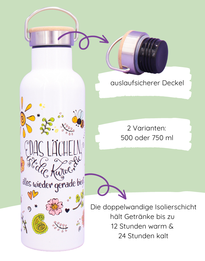Thermosflasche Bambusdeckel "Lächeln"