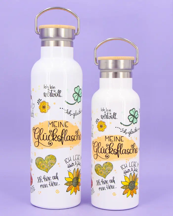 Thermosflasche Bambusdeckel "Meine Glücksflasche"