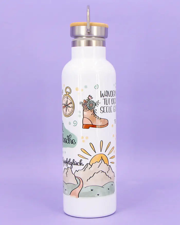 Thermosflasche Bambusdeckel "Meine Wanderflasche"