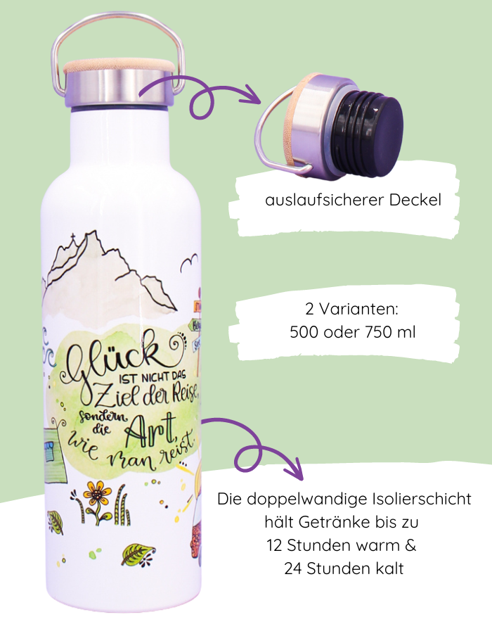 Thermosflasche Bambusdeckel "Reiselust"